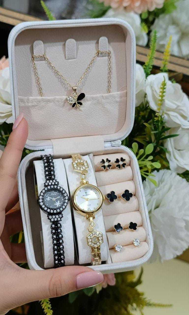 2 IN ONE GIFT SET DIAMOND STONE JEWELRY WATCHES